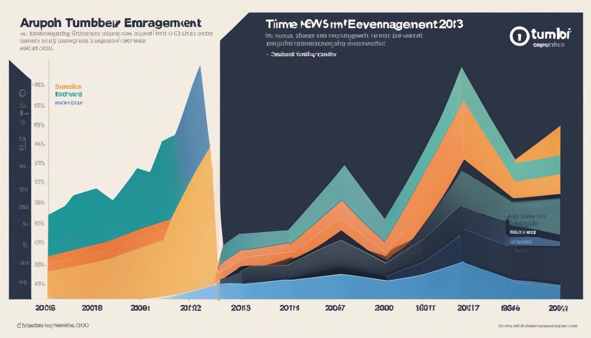 A graph showing Tumblr's user engagement statistics over time, with decreasing numbers after a peak in 2013.